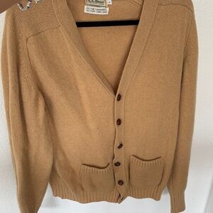 Vintage L.L. Bean Camel Brown Lambswool V-Neck Cardigan